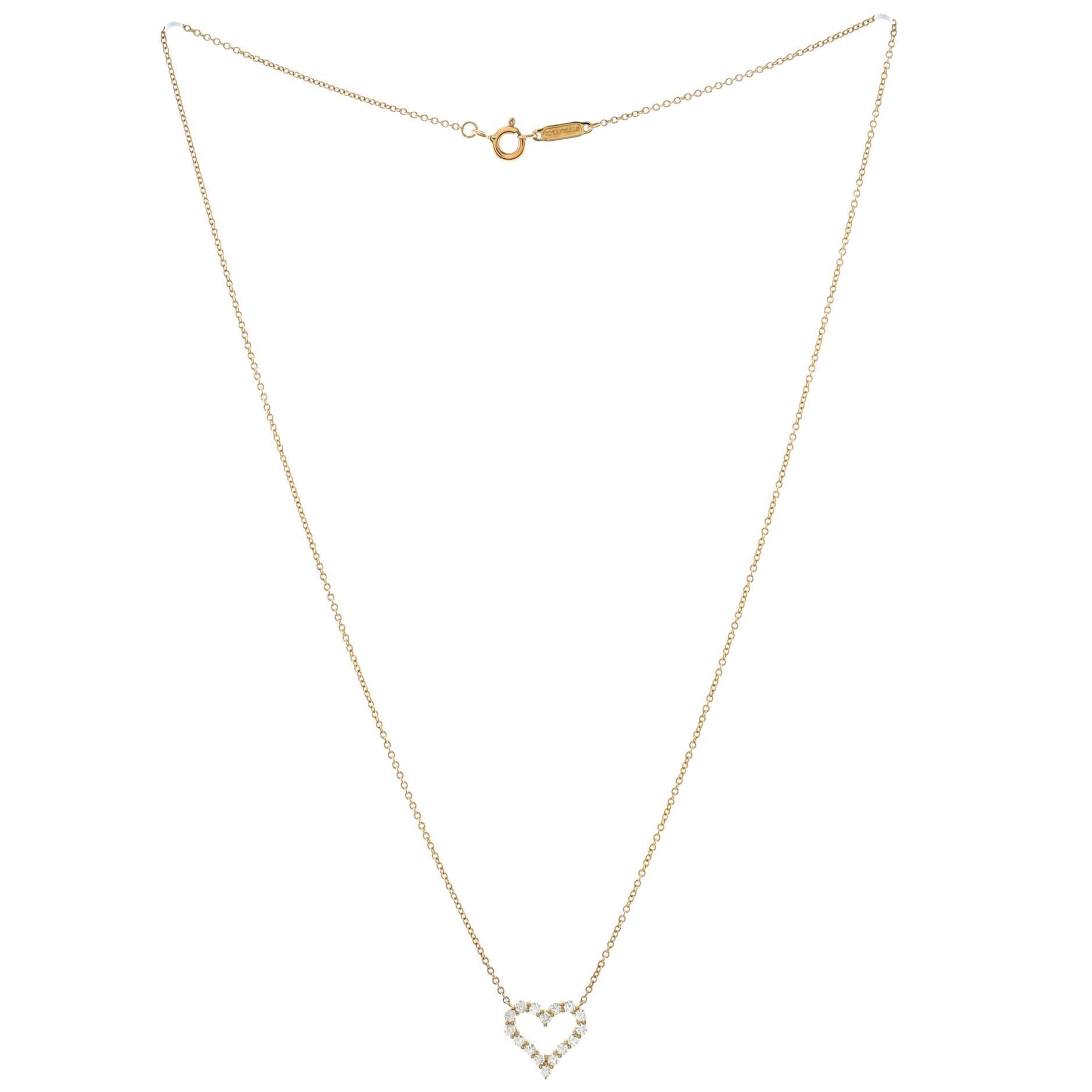 Tiffany & Co. Sentimental Heart Pendant Necklace 18K Rose Gold and Diamonds Mini In Good Condition In New York, NY