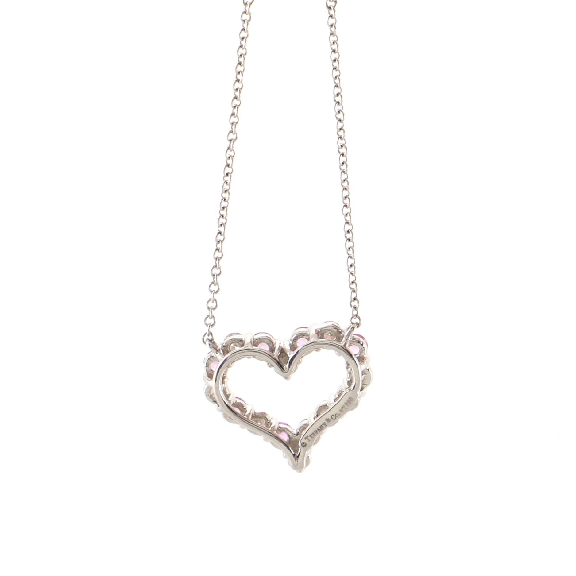 Round Cut Tiffany & Co. Sentimental Heart Pendant Necklace Platinum with Diamonds and Pink