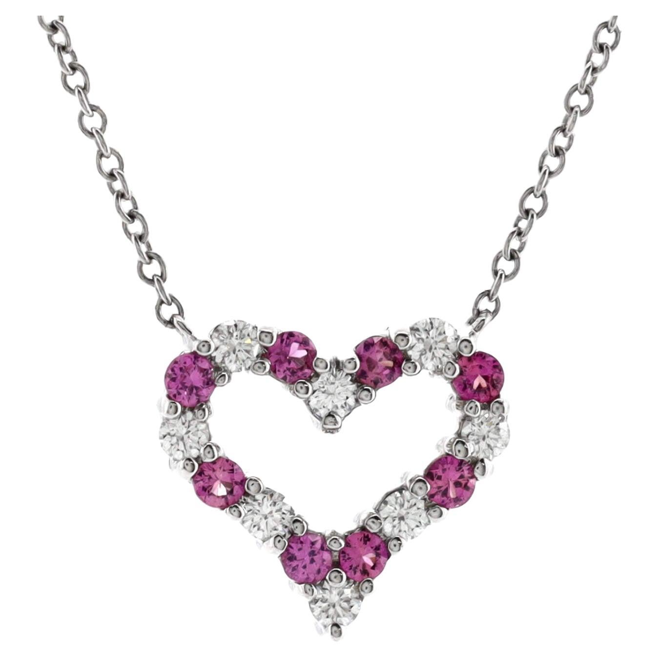 Tiffany & Co. Sentimental Heart Pendant Necklace Platinum with Diamonds and Pink