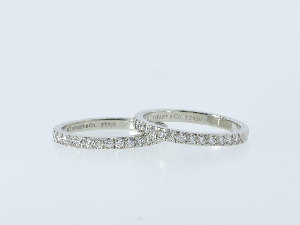 Tiffany & Co set: Diamond Soleste Platinum Ring, matching Dia Bands & gents band For Sale 9