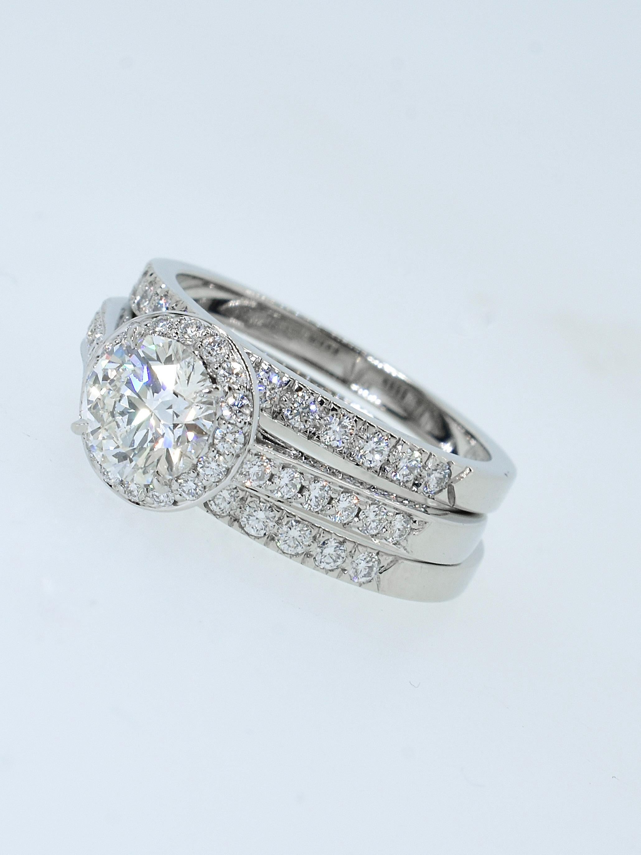 Tiffany & Co set: Diamond Soleste Platinum Ring, matching Dia Bands & gents band For Sale 8