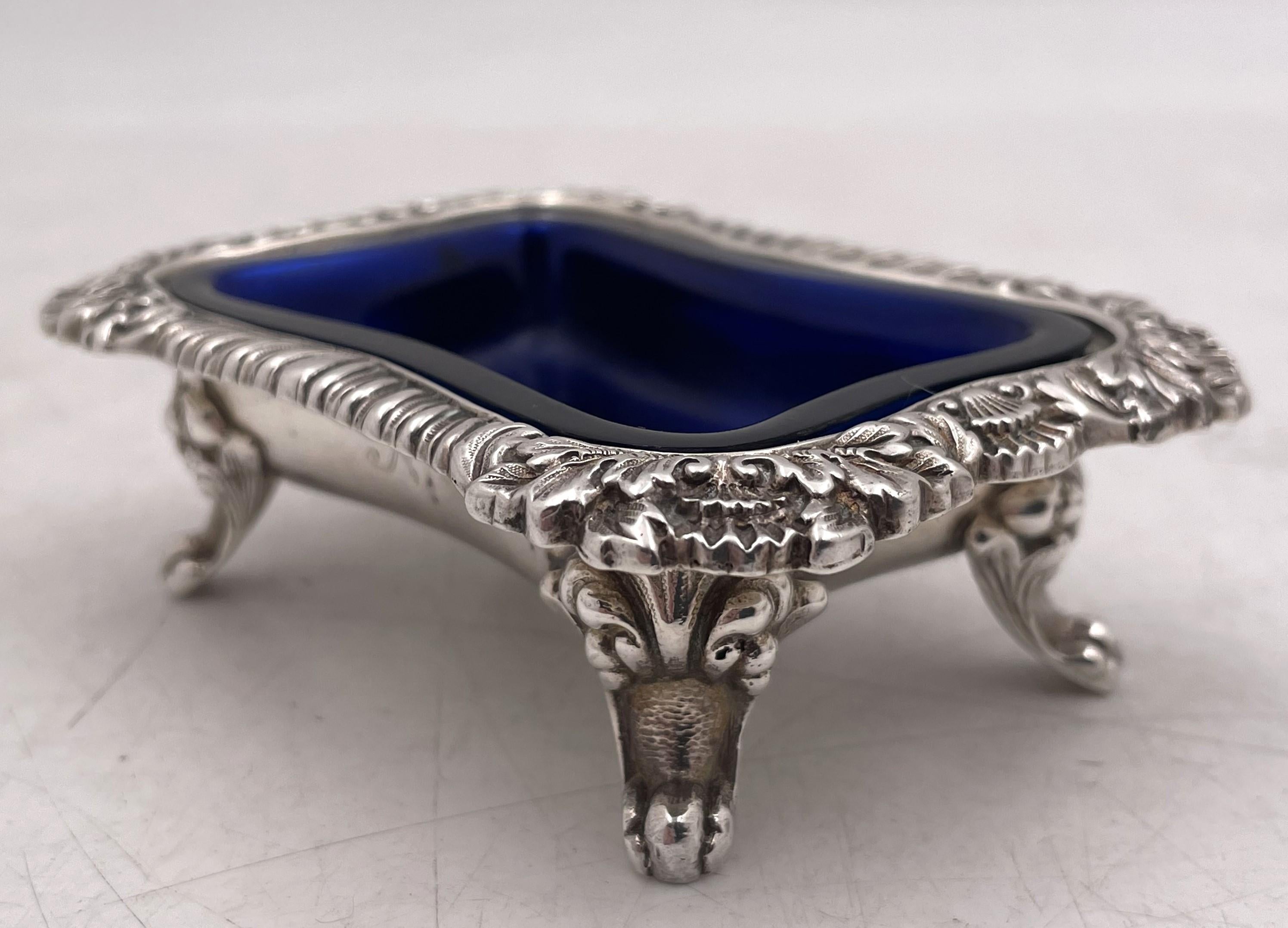 Américain Tiffany & Co. Ensemble de 4 salières ouvertes en argent sterling de 1879 avec revêtement bleu en vente