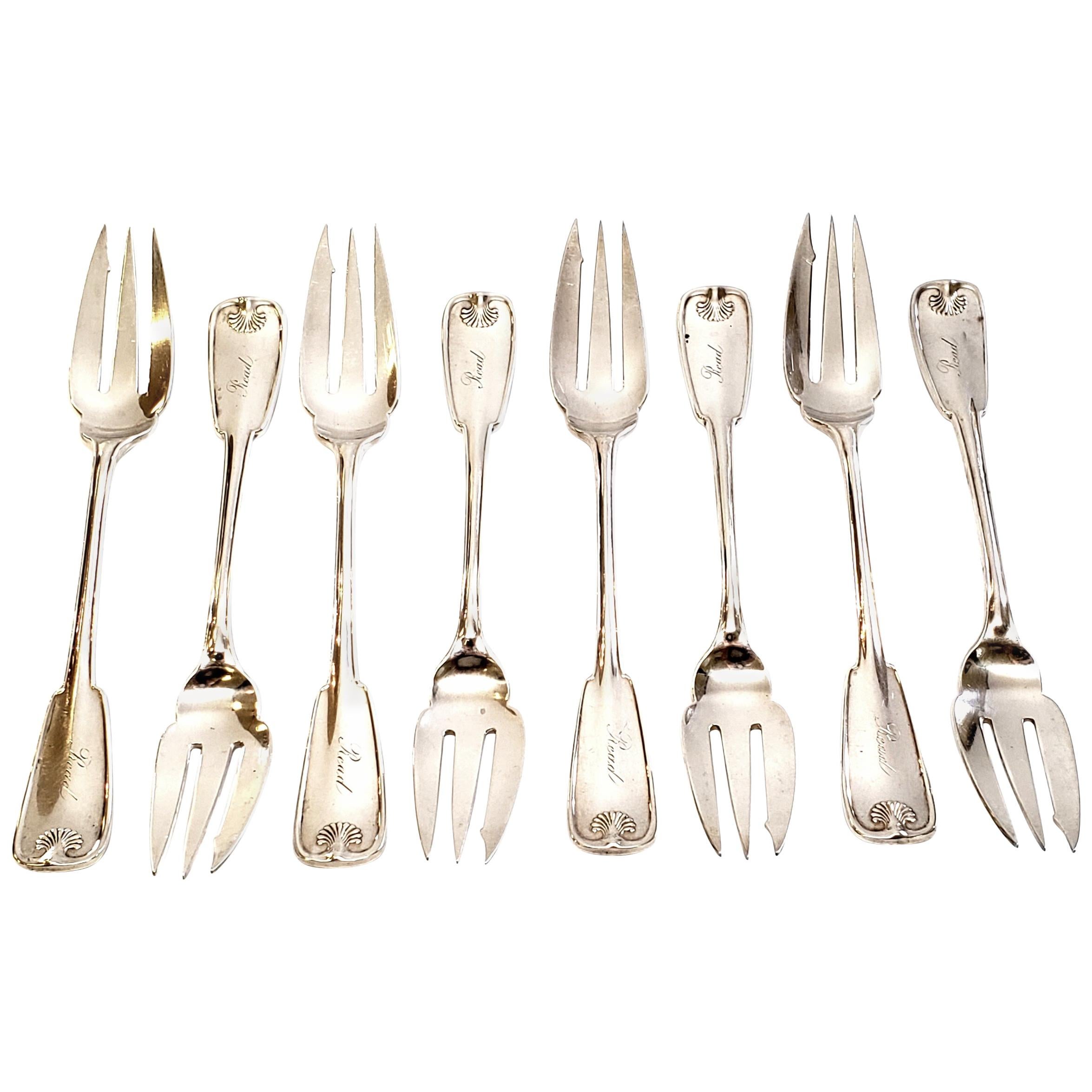 Tiffany & Co. Set of 8 Sterling Silver Palm Pie Forks with Engraving For Sale