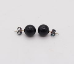 TIFFANY & CO. Set Of Three Stud Earrings In 925 Sterling Onyx, Amethyst & Pearls