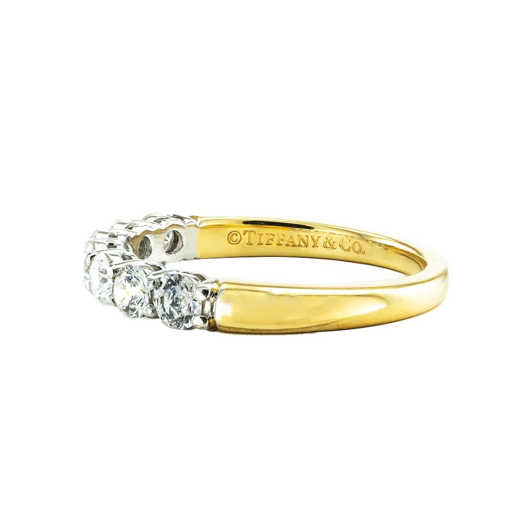 Tiffany & Co Seven Stone Diamond Platinum Yellow Gold Band In Good Condition For Sale In Los Angeles, CA
