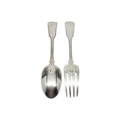 Tiffany & Co Shell Thread Sterling Silver Serving Fork and Spoon w/mono #15396