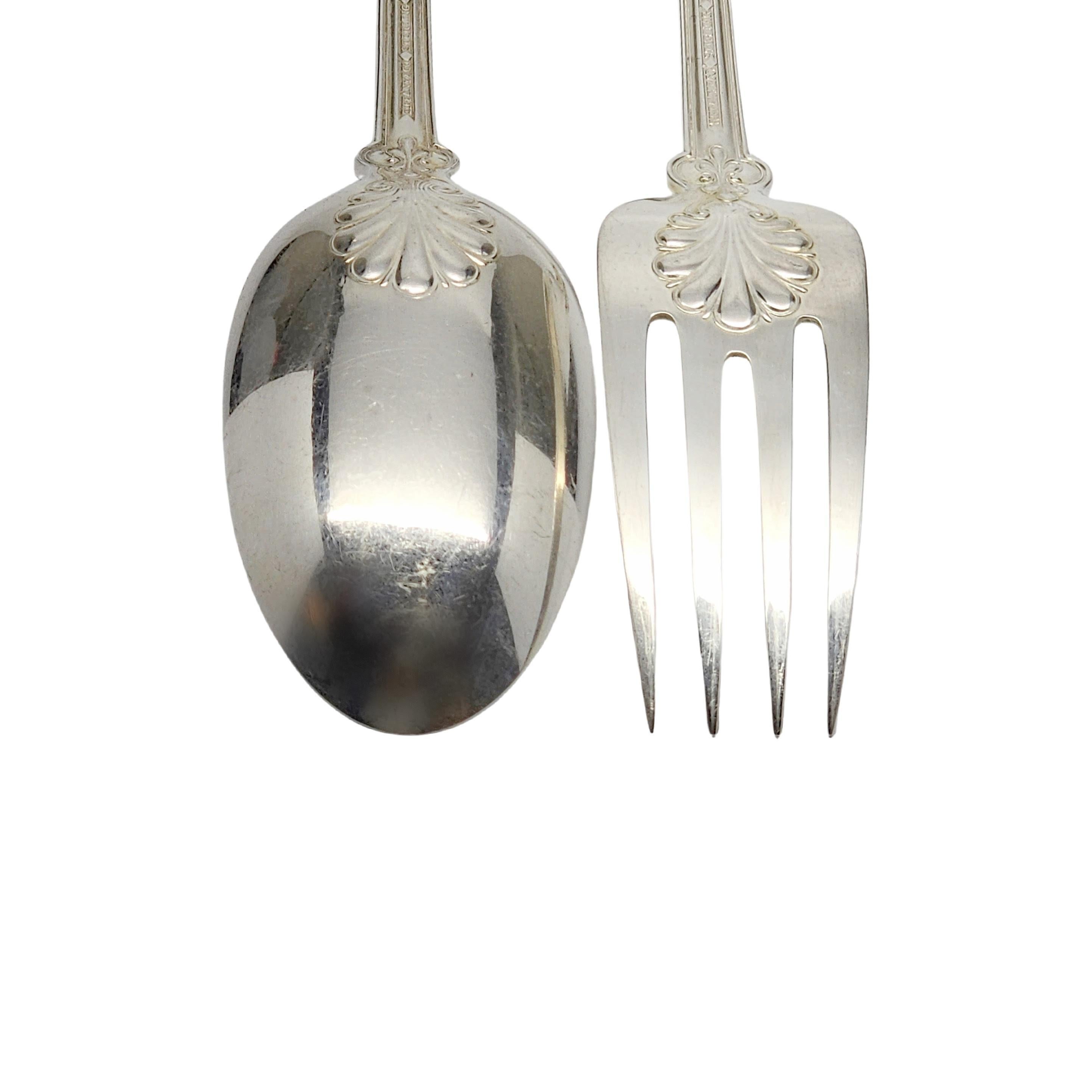 Tiffany & Co Shell Thread Sterling Silver Serving Fork and Spoon w/mono #15396 For Sale 3