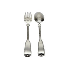 Tiffany & Co Shell Thread Sterling Silver Serving Fork and Spoon w/mono #15397