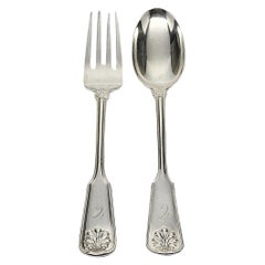 Tiffany & Co Shell Thread Sterling Silver Serving Fork and Spoon w/mono #15397