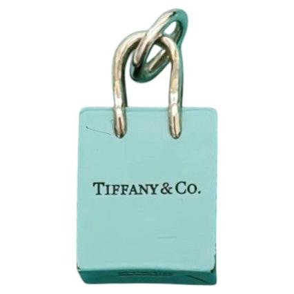 Tiffany & Co. Colgante con forma de bolso de la compra, plata de ley con esmalte azul