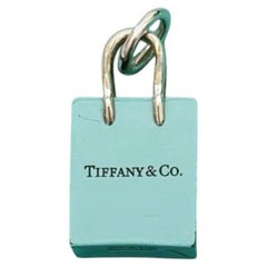 Tiffany & Co. Shopping Bag Charm Pendant Sterling Silver Blue Enamel