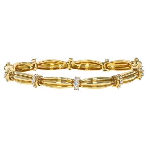TIFFANY & Co. Signature 18K Gold Diamond Groove Curved Bar Link Bracelet