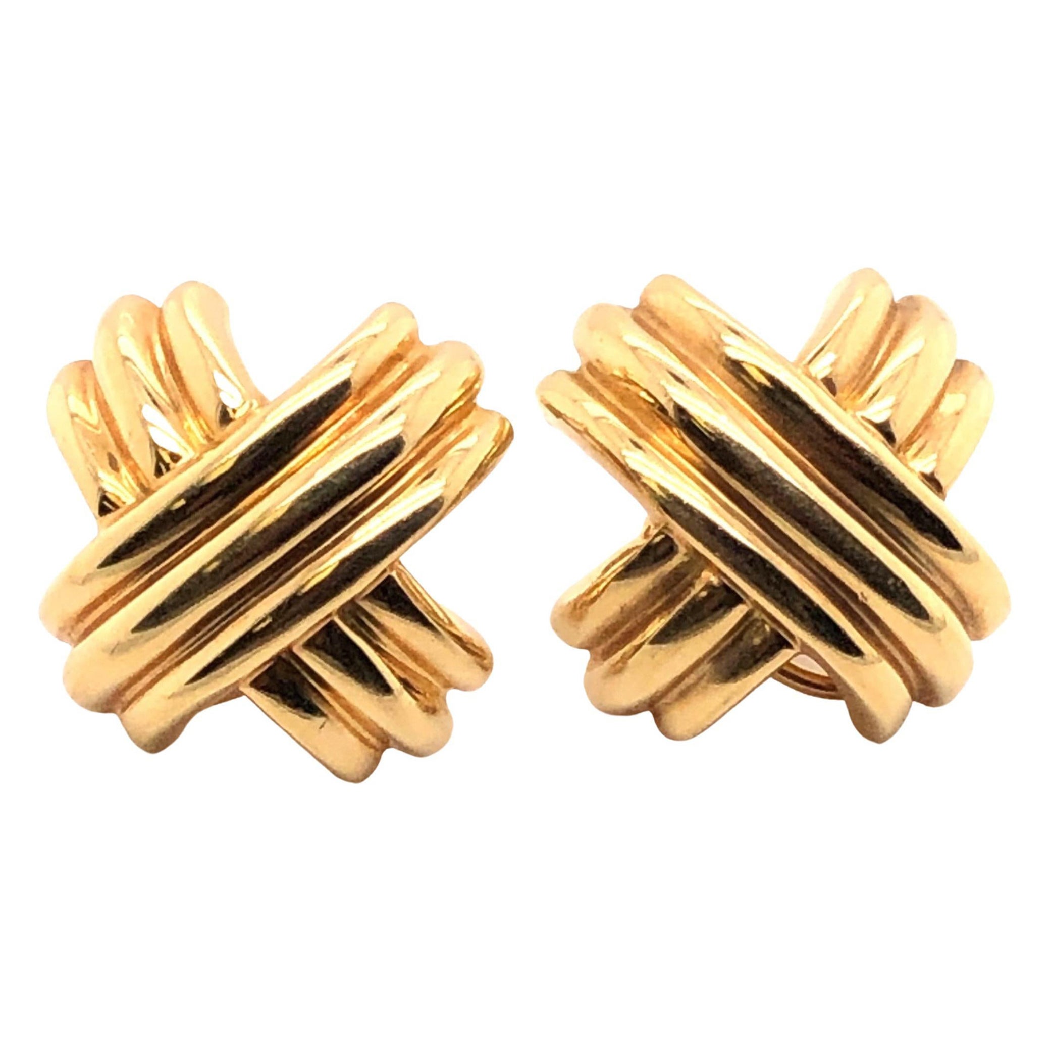Tiffany & Co. Signature 18kt Yg "x" Earrings with Omega Backs