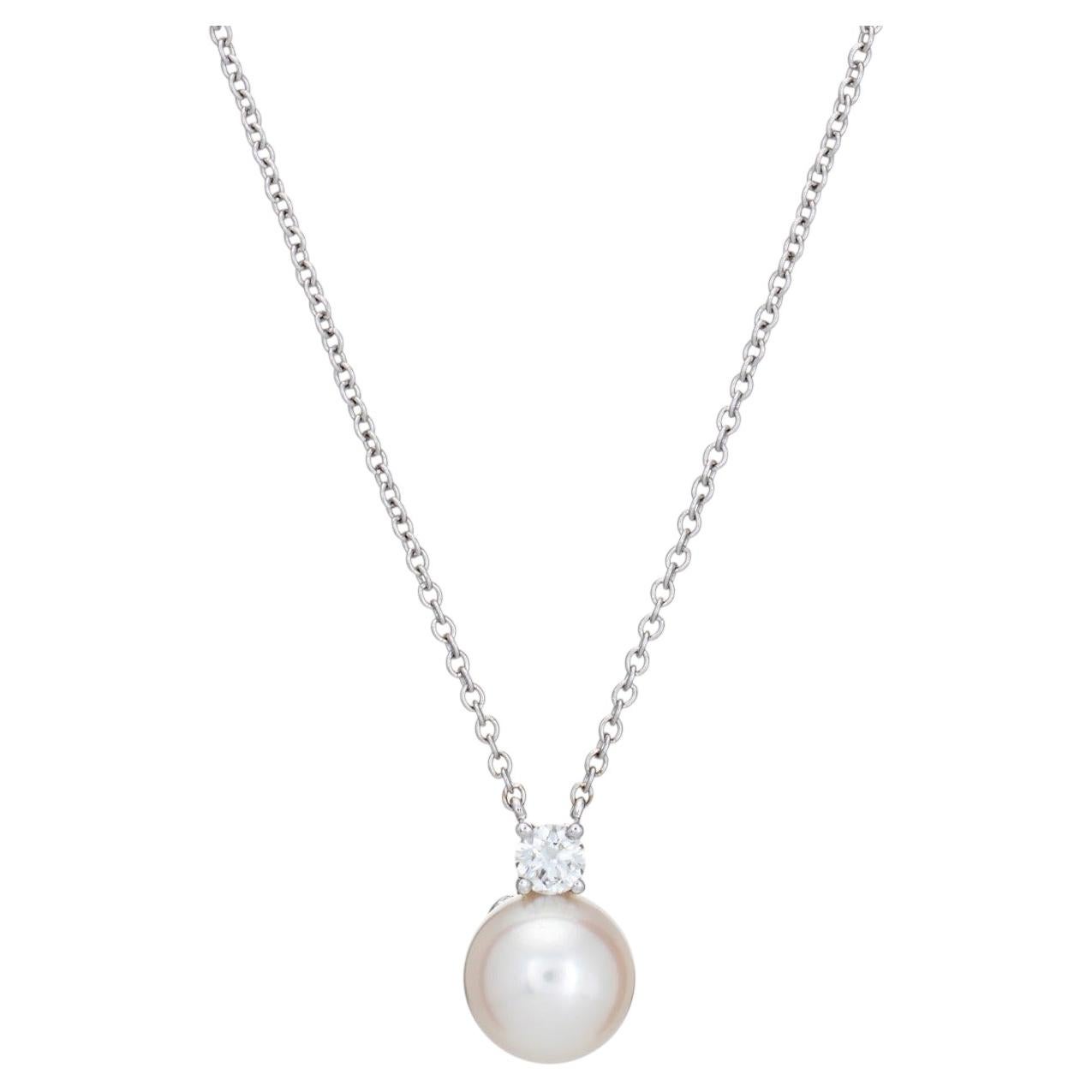 Collar de perlas y diamantes «Signature» de Tiffany & Co., de 7,5 mm, con recibo, de segunda mano, en oro de 18k
