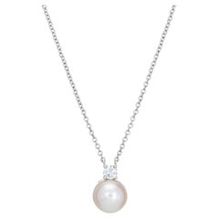 Tiffany & Co Signature 7.5mm Pearl Diamond Necklace Receipt Estate 18k Gold