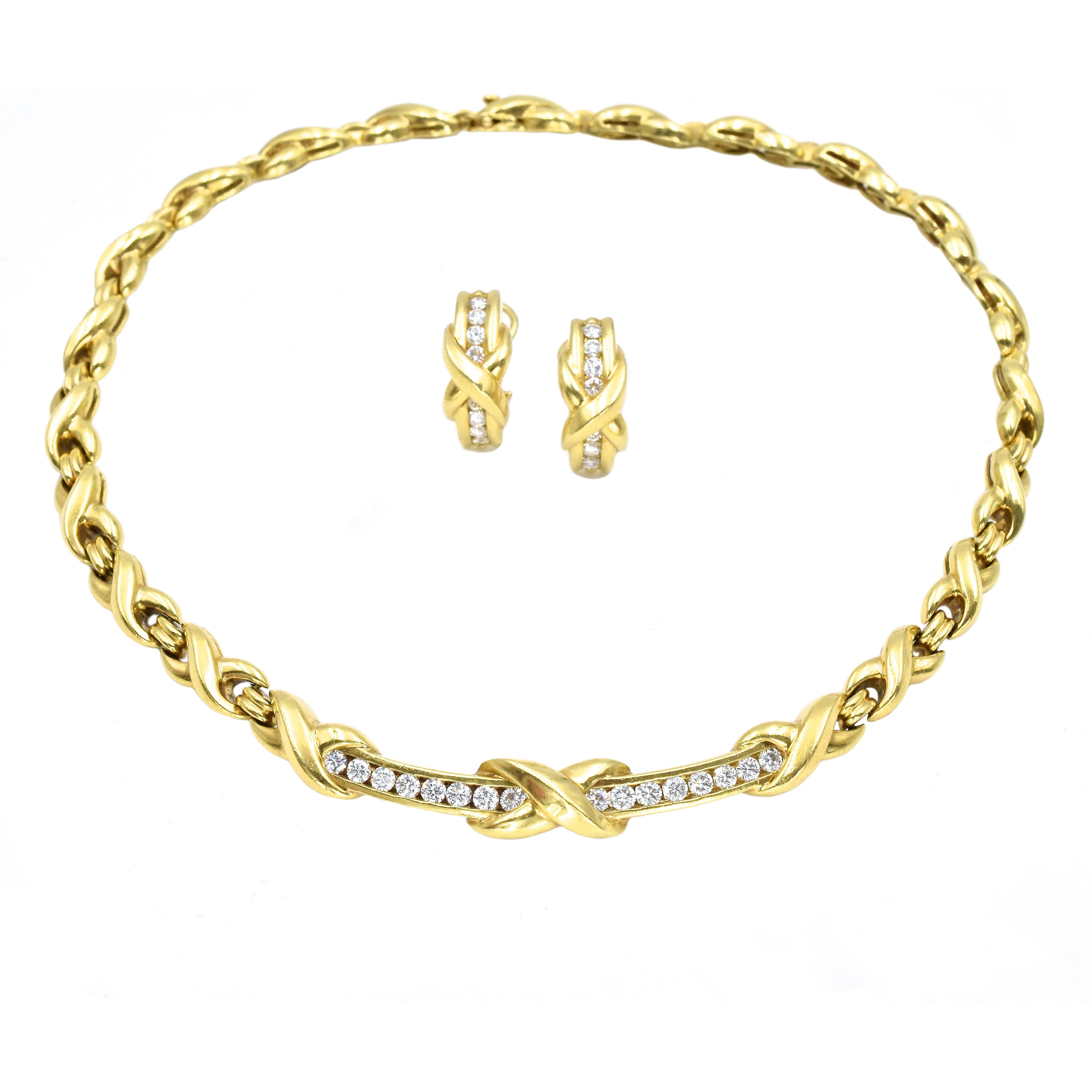 Artist Tiffany & Co.X Collection Diamond Gold Necklace and Earrings For Sale