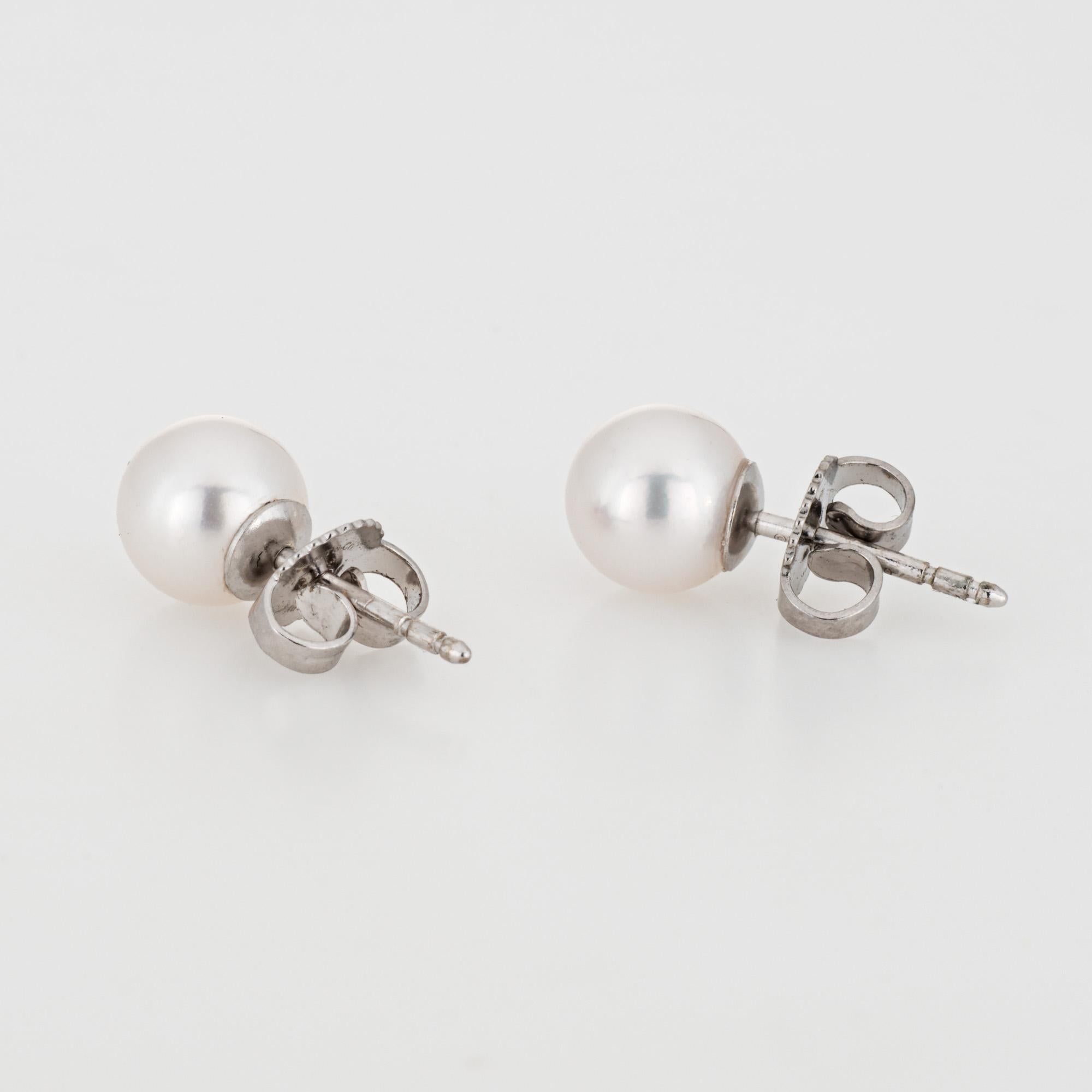 Modern Tiffany & Co Signature Pearl Earrings 7mm Studs 18k White Gold Estate Jewelry