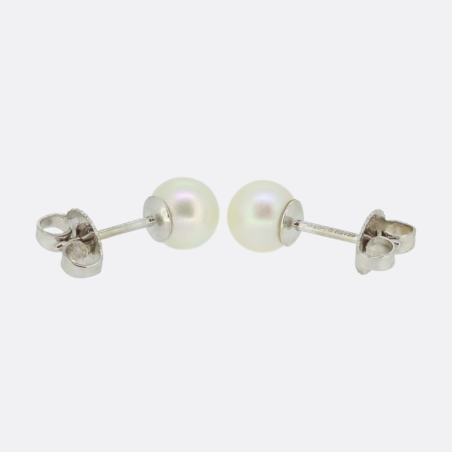 Round Cut Tiffany & Co. Signature Pearl Earrings