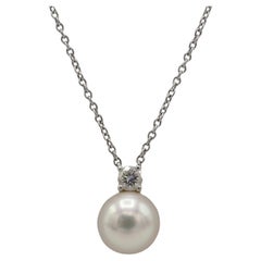 Tiffany & Co. Signatur Perle & natürlicher Diamant Anhänger Tropfen-Halskette 18K Gold
