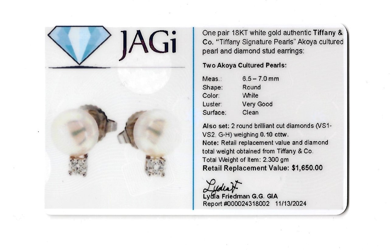 Tiffany & Co. Signature Pearl Stud Earrings with Diamonds in 18 Karat White Gold For Sale 4