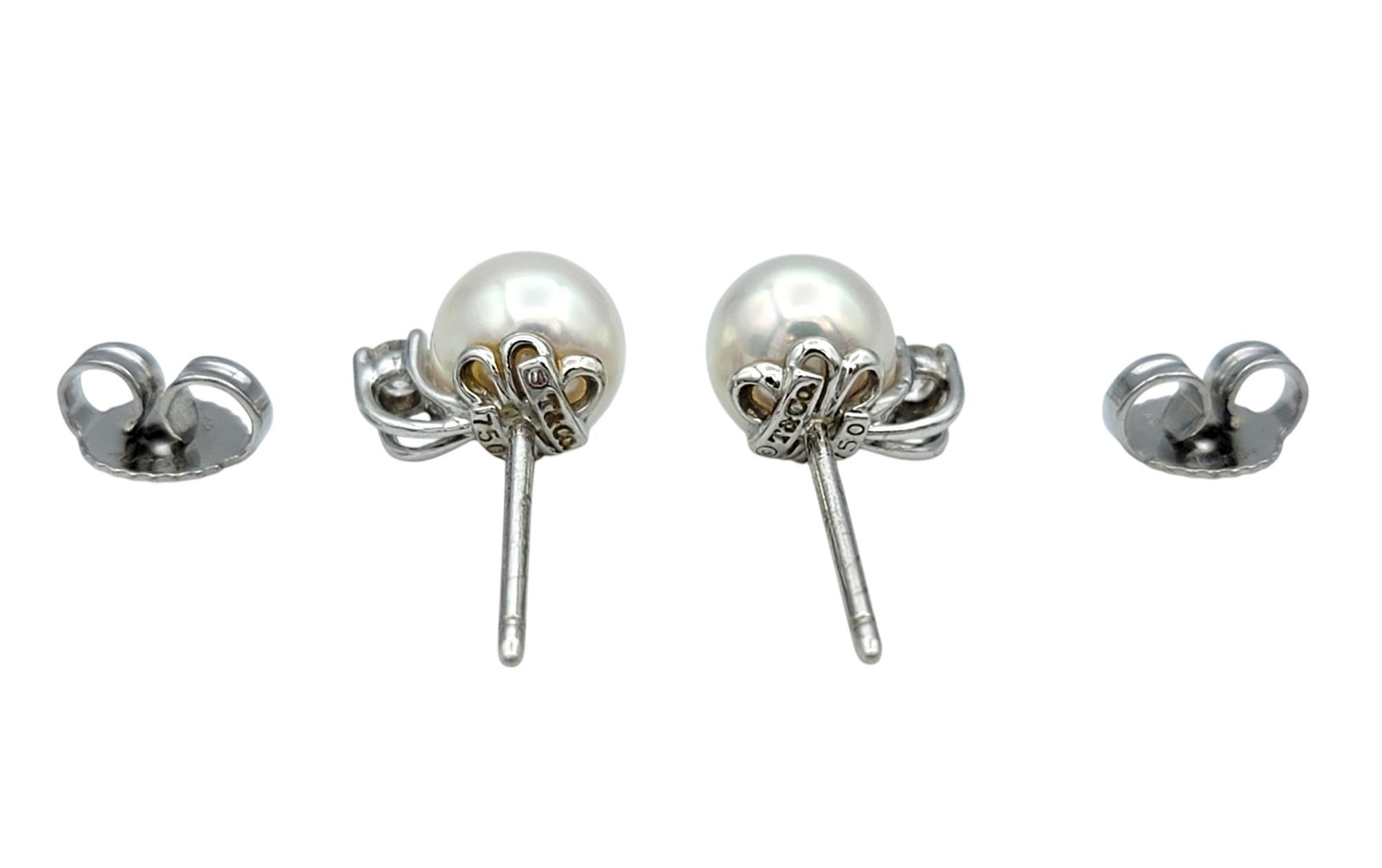 Tiffany & Co. Signature Pearl Stud Earrings with Diamonds in 18 Karat White Gold In Good Condition For Sale In Scottsdale, AZ