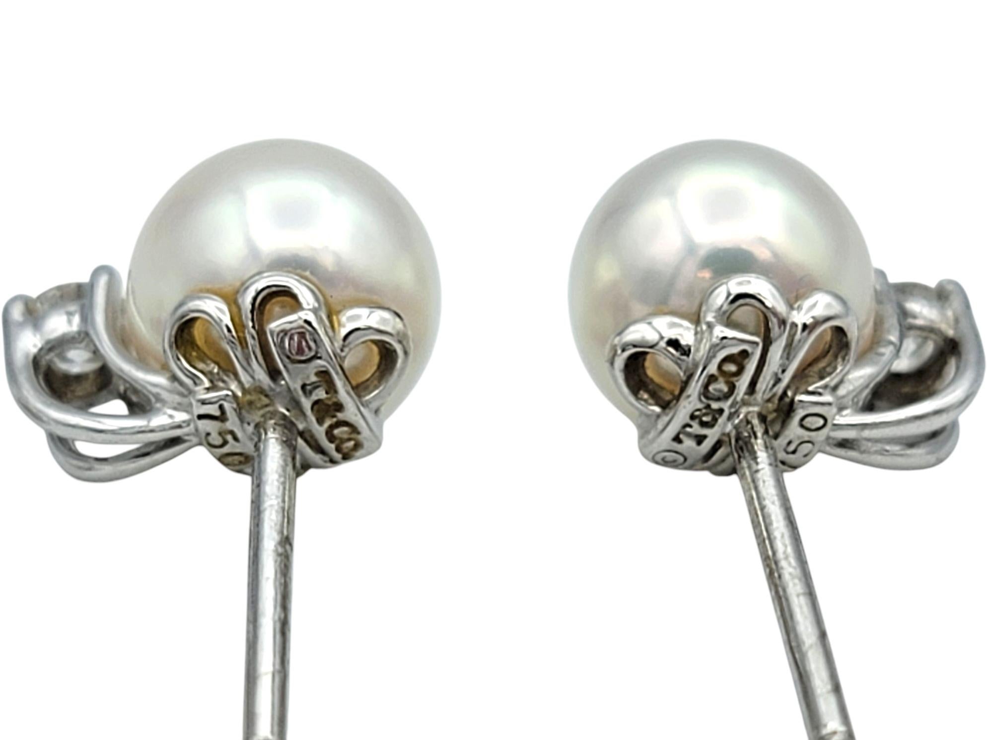 Women's Tiffany & Co. Signature Pearl Stud Earrings with Diamonds in 18 Karat White Gold For Sale