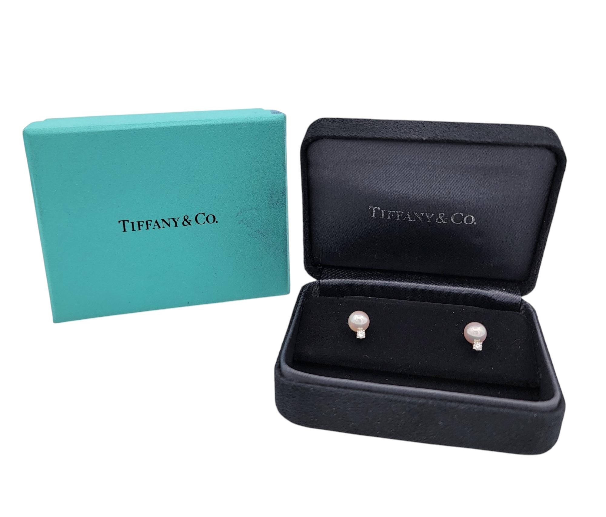 Tiffany & Co. Signature Pearl Stud Earrings with Diamonds in 18 Karat White Gold For Sale 3