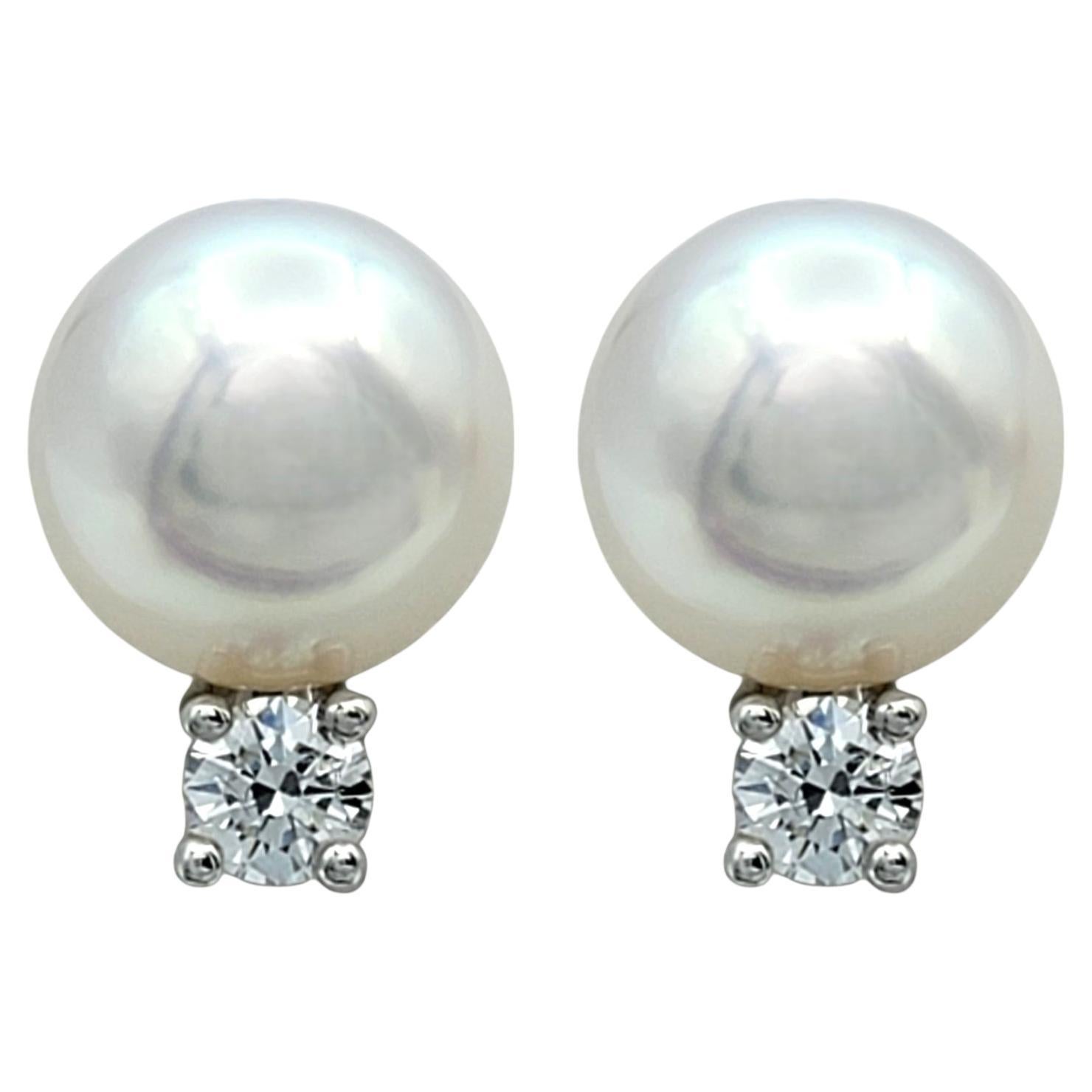 Tiffany & Co. Signature Pearl Stud Earrings with Diamonds in 18 Karat White Gold