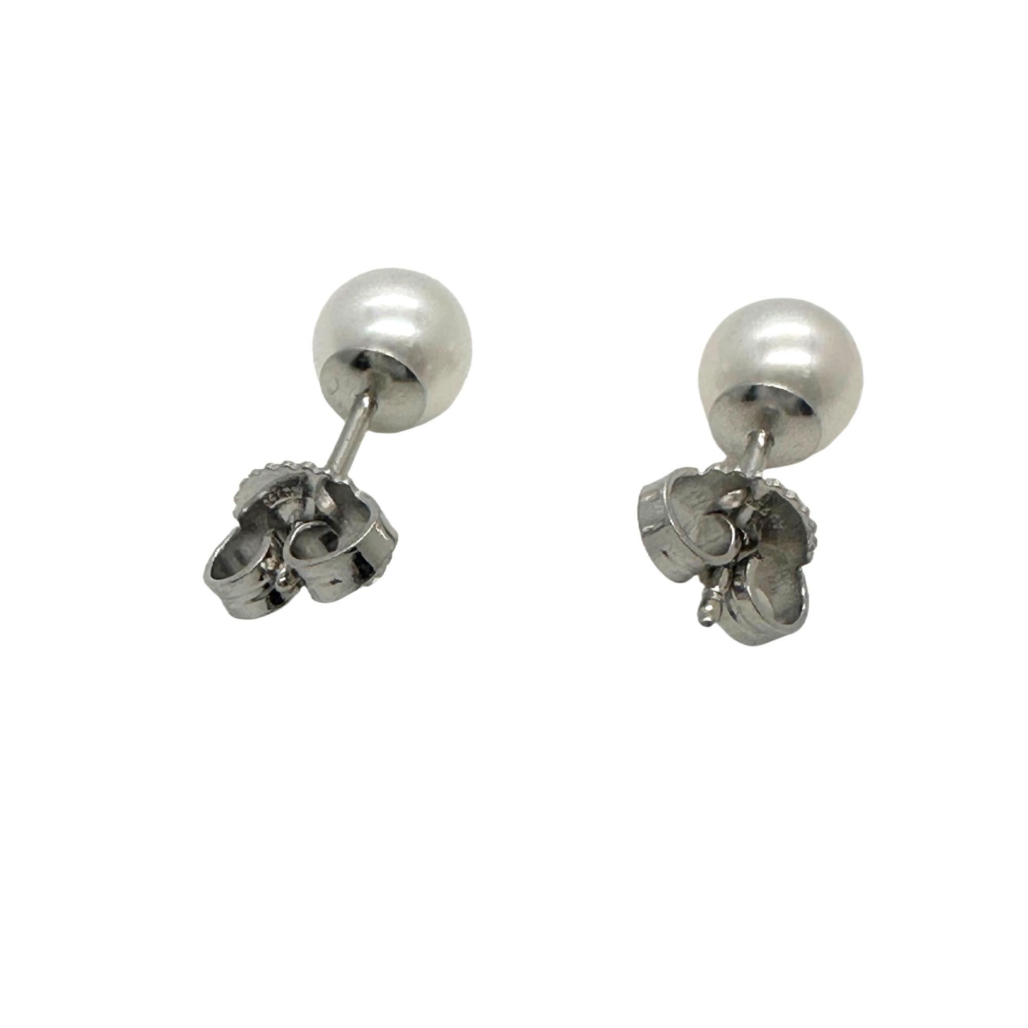 Round Cut Tiffany & Co. Signature Pearls Stud Earrings in 18k White Gold