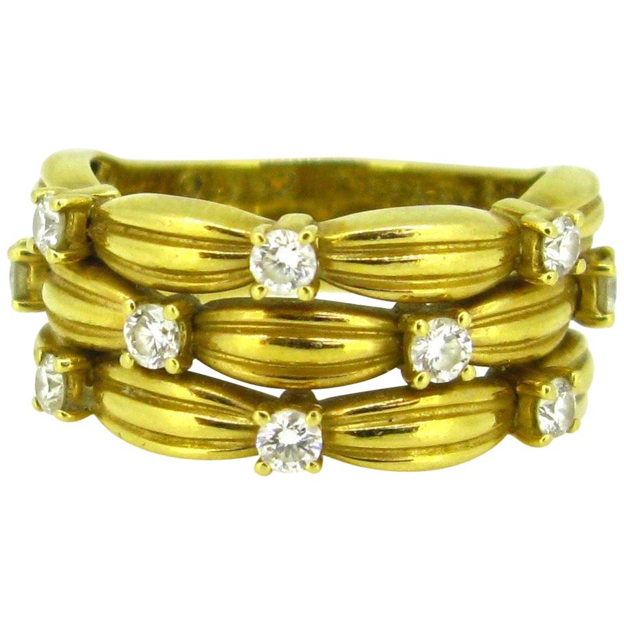 Tiffany & Co. Signature Serie Basket Weaves Diamonds Yellow Gold Ring