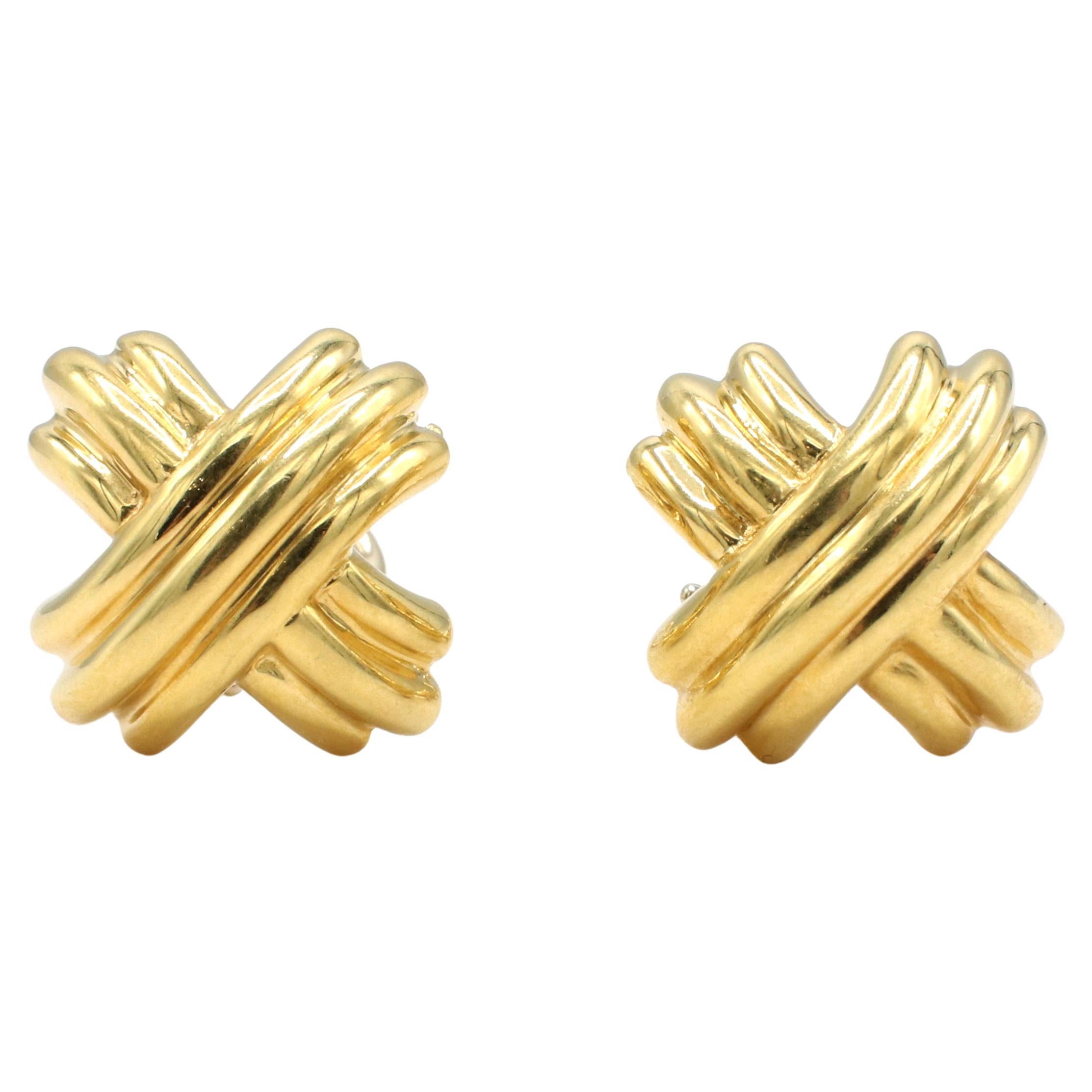 Tiffany & Co. Signature X 18 Karat Yellow Gold Earrings