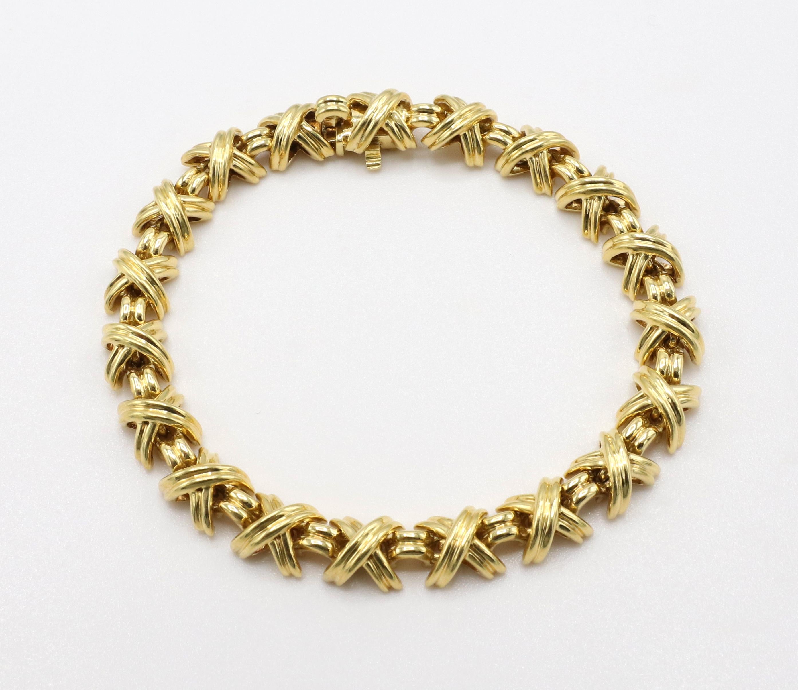 Tiffany & Co. Signature X 18 Karat Yellow Gold Link Bracelet In Excellent Condition In  Baltimore, MD