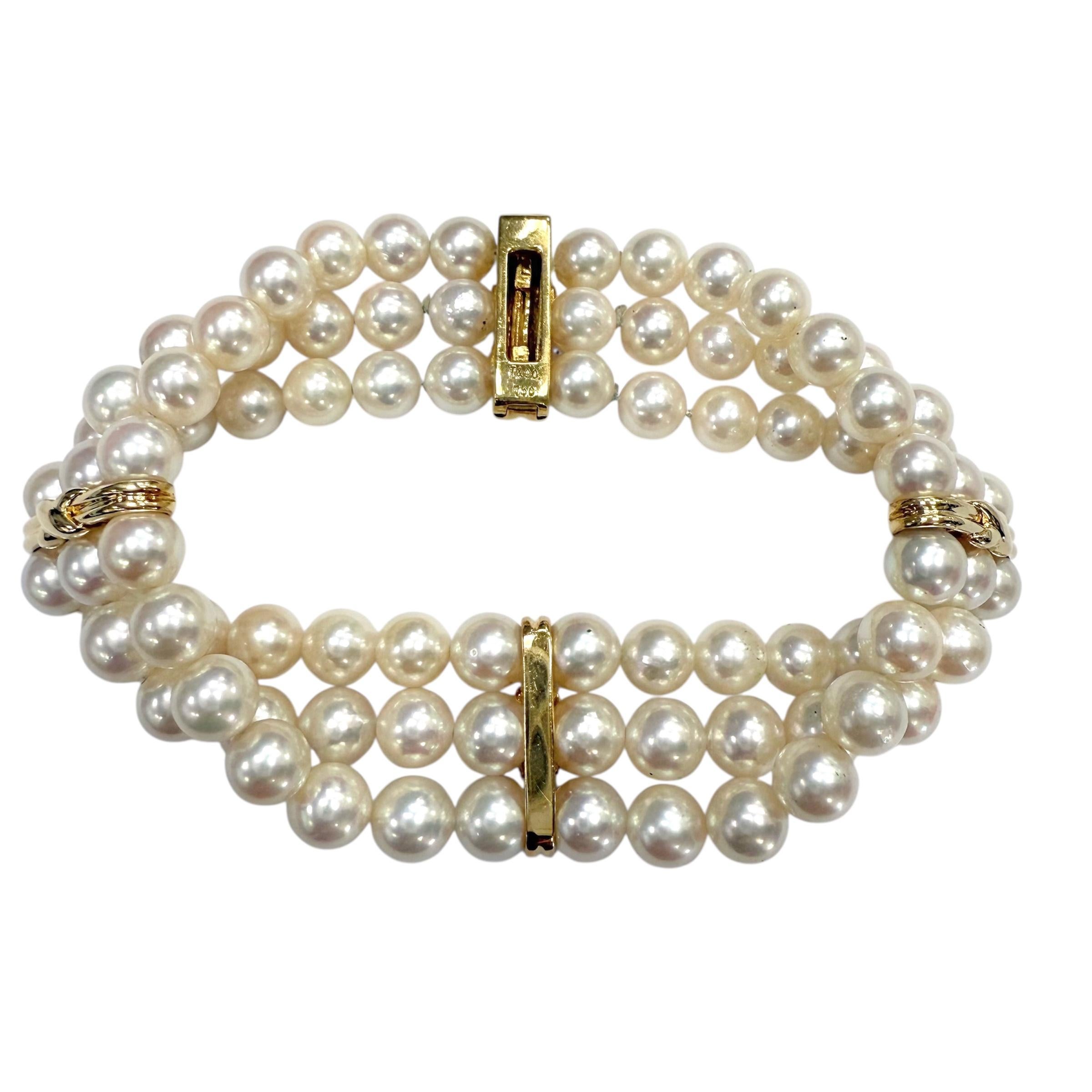 Tiffany & Co. Bracciale a tre fili con perle Akoya Signature X in oro giallo 18 carati in vendita 4