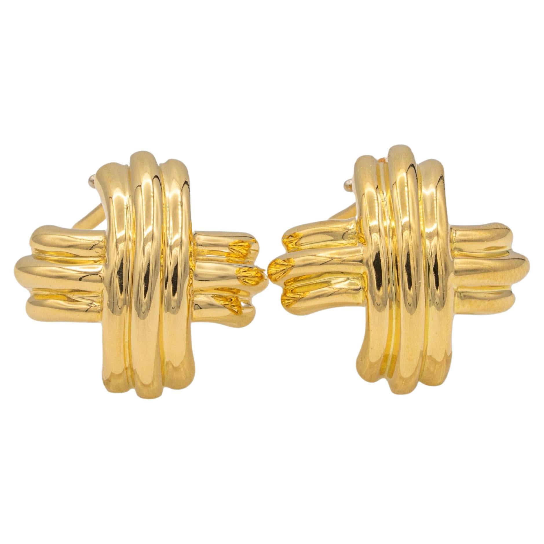 Tiffany & Co Signature X Clip Earrings 18K Yellow Gold Medium Size