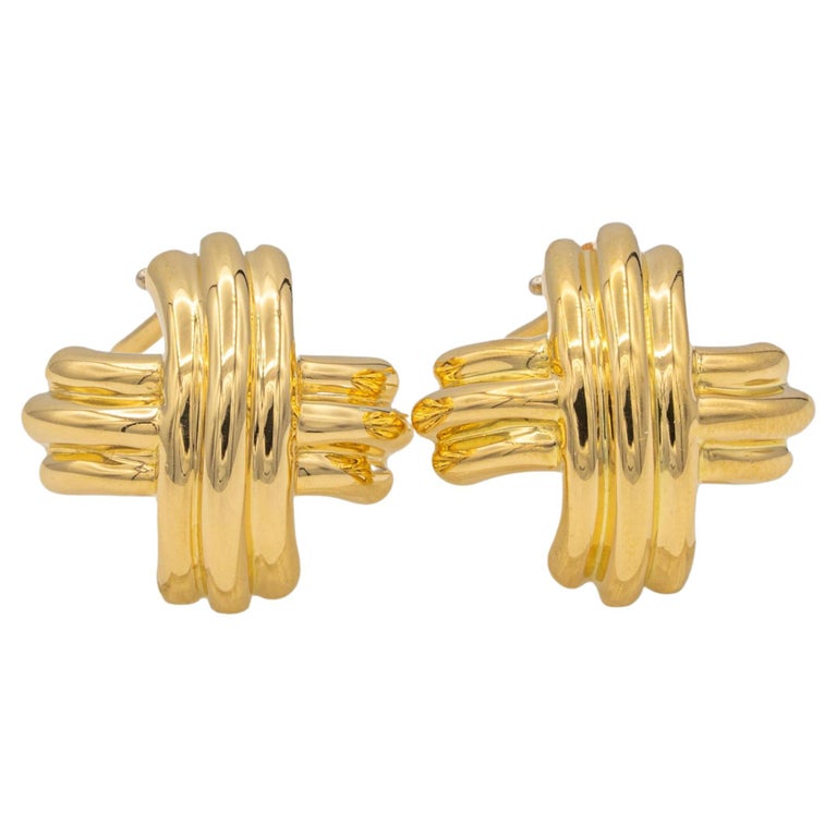 Tiffany and Co Signature X Clip Earrings 18K Yellow Gold Medium Size ...