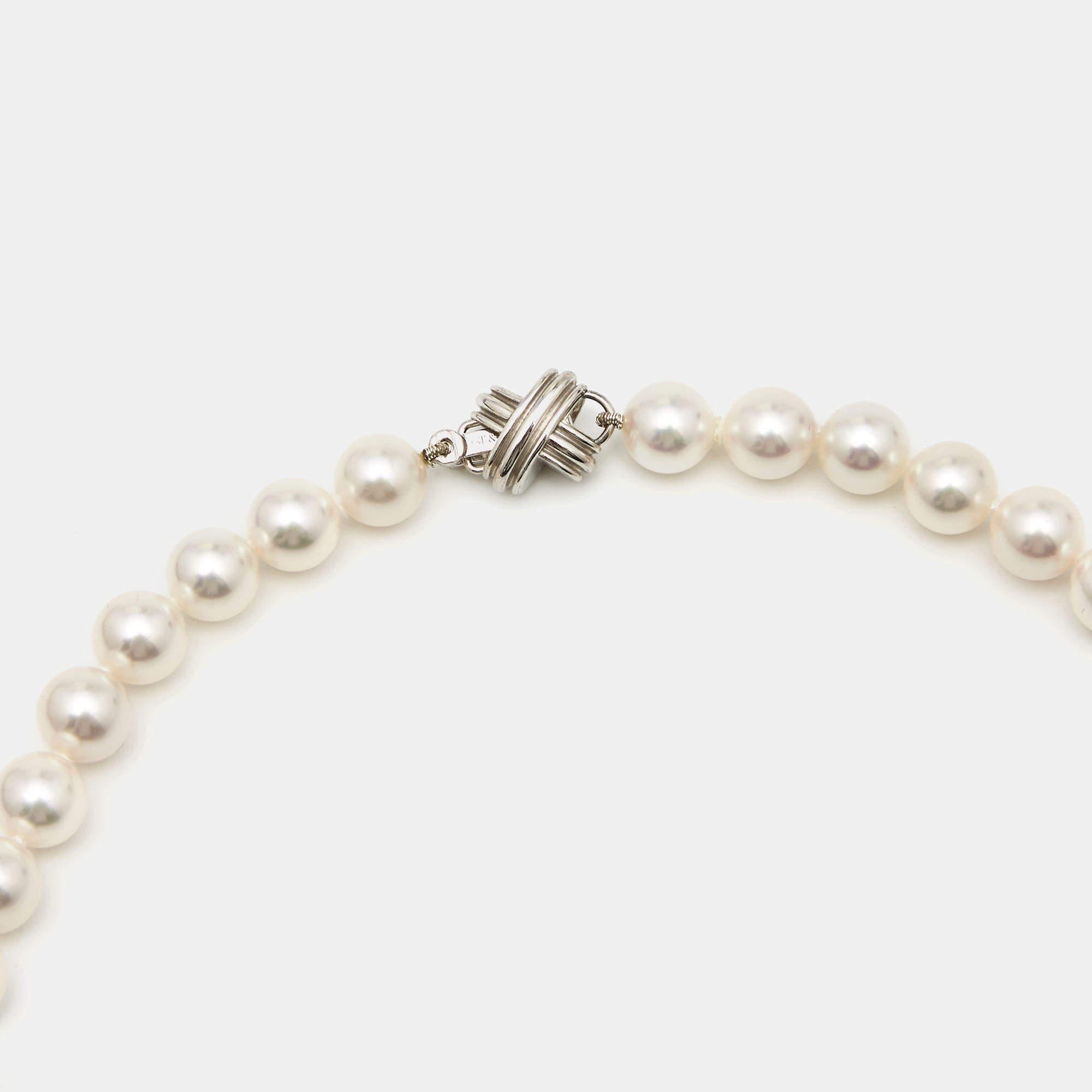 Contemporary Tiffany & Co. Signature X Cultured Pearl 18k White Gold Necklace