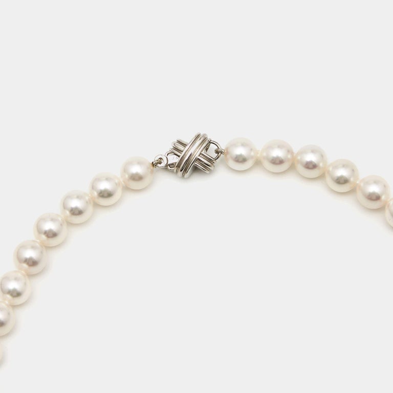 Tiffany and Co. Signature X Cultured Pearl 18k White Gold Necklace For ...