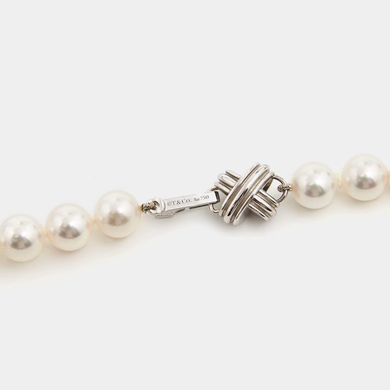 Tiffany and Co. Signature X Cultured Pearl 18k White Gold Necklace For ...