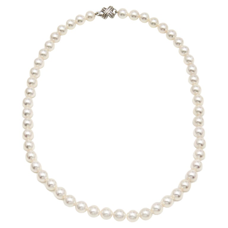 Tiffany and Co. Signature X Cultured Pearl 18k White Gold Necklace For ...