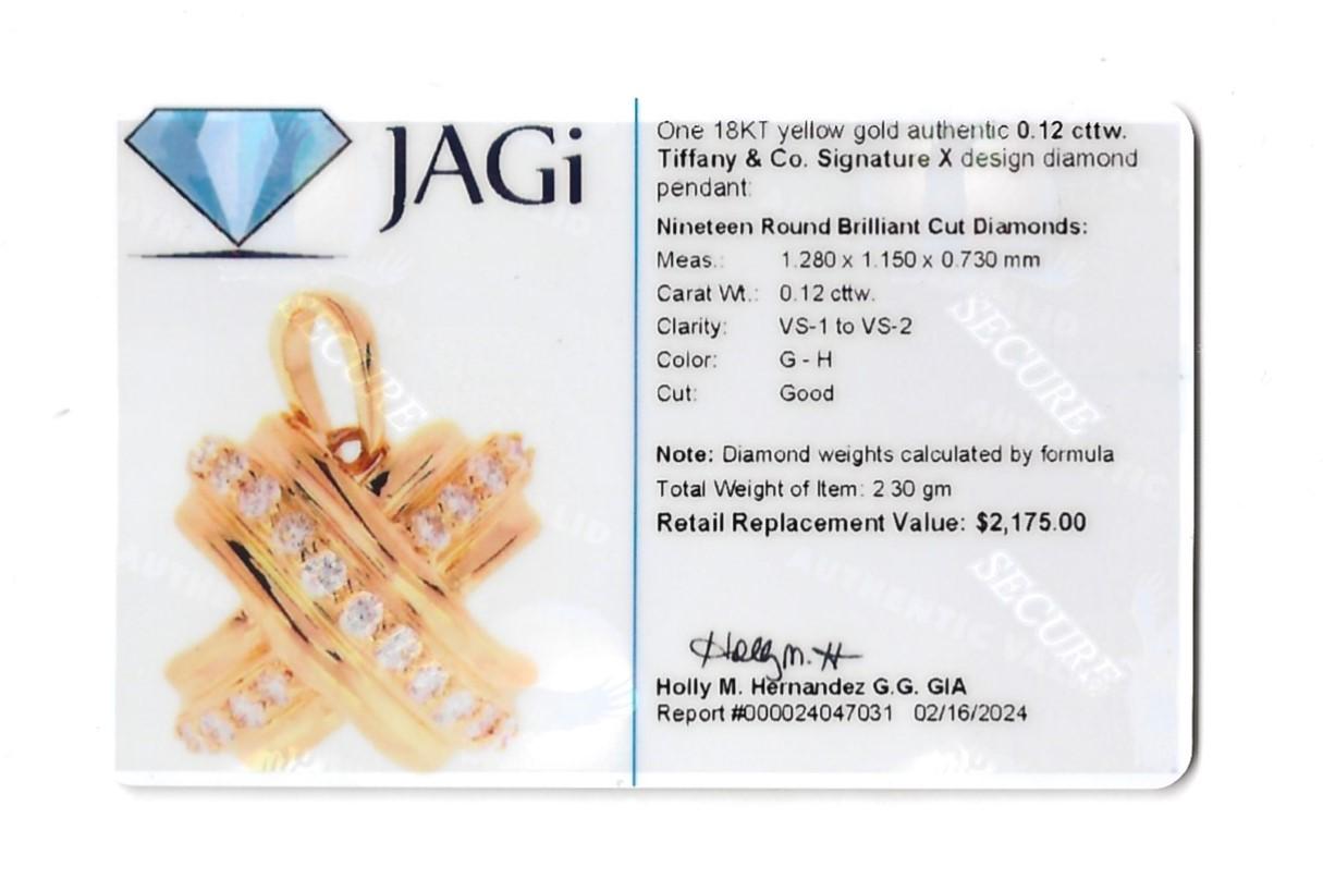 Tiffany & Co. Signature X Design Diamond Pendant Set in 18 Karat Yellow Gold For Sale 4