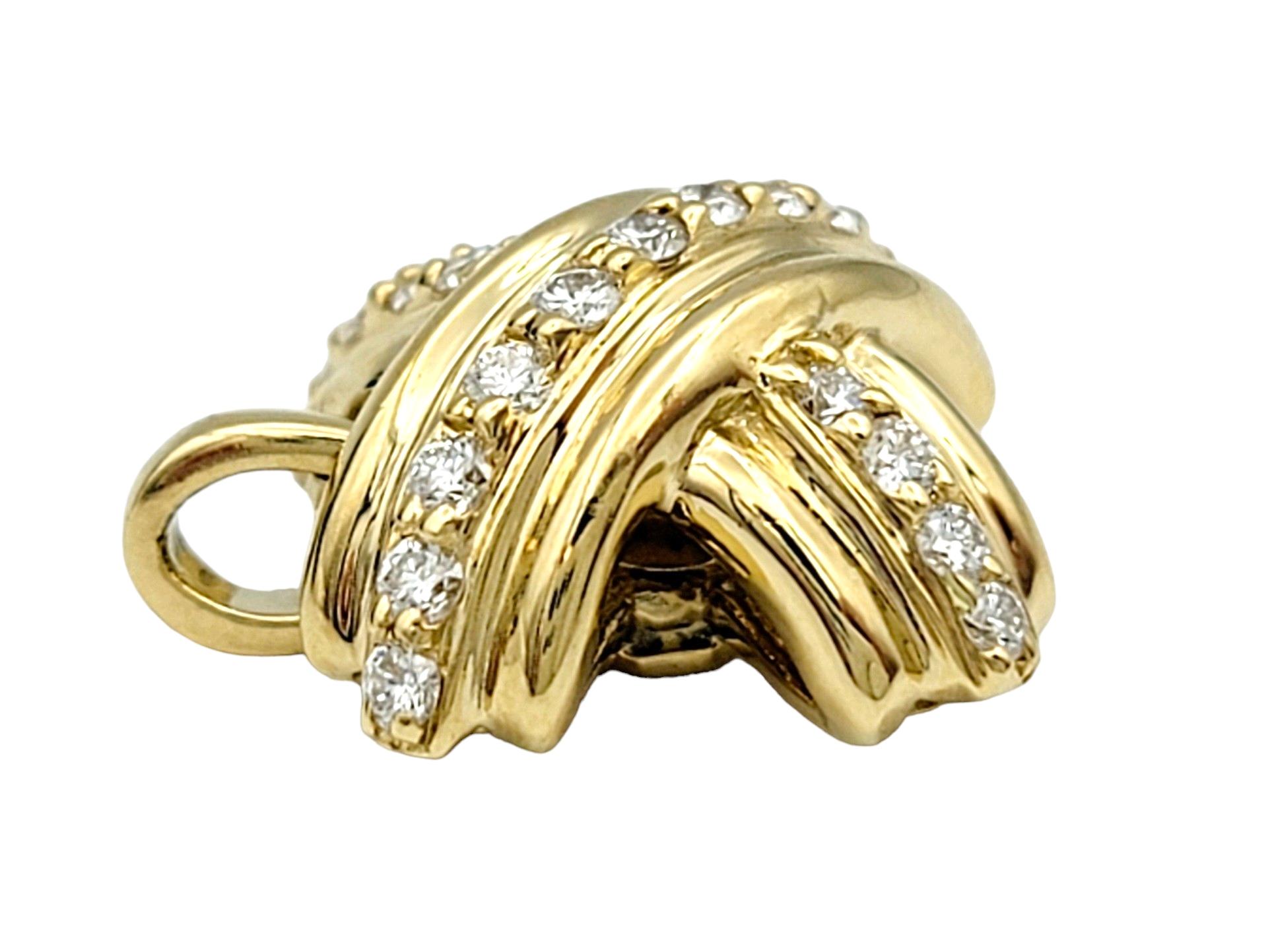 Round Cut Tiffany & Co. Signature X Design Diamond Pendant Set in 18 Karat Yellow Gold For Sale