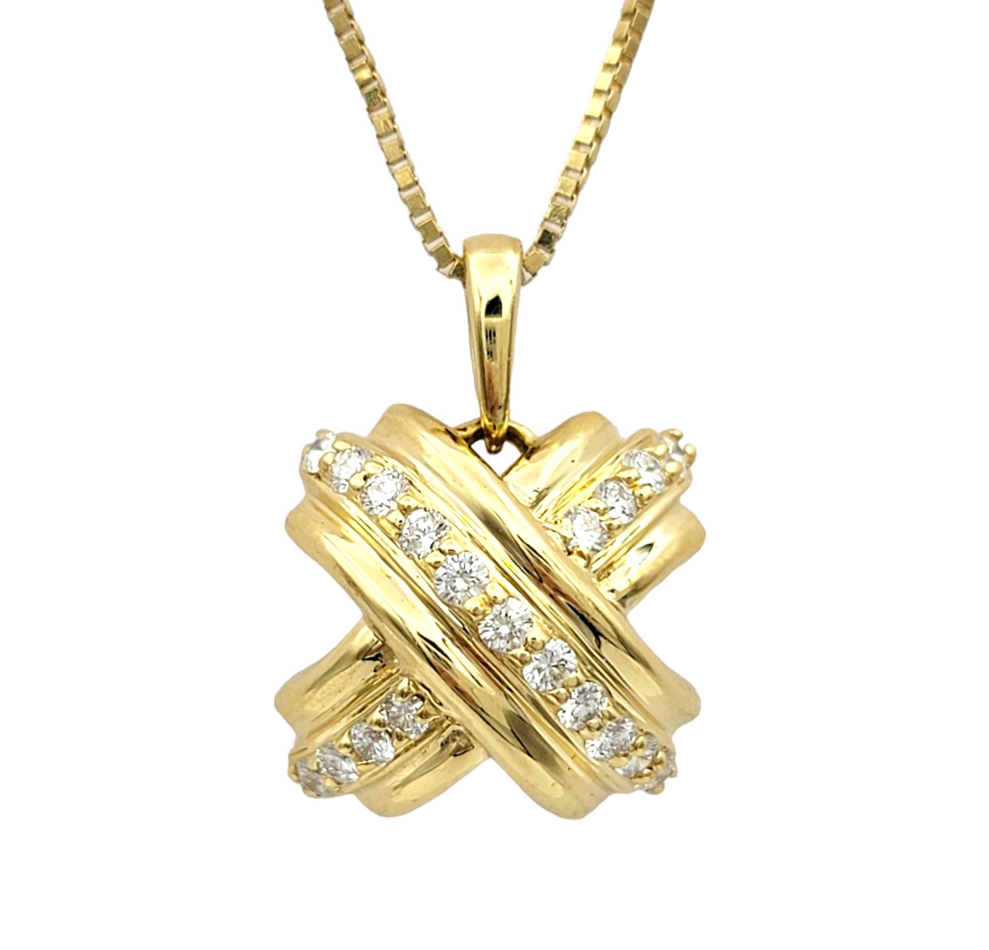 Women's Tiffany & Co. Signature X Design Diamond Pendant Set in 18 Karat Yellow Gold For Sale