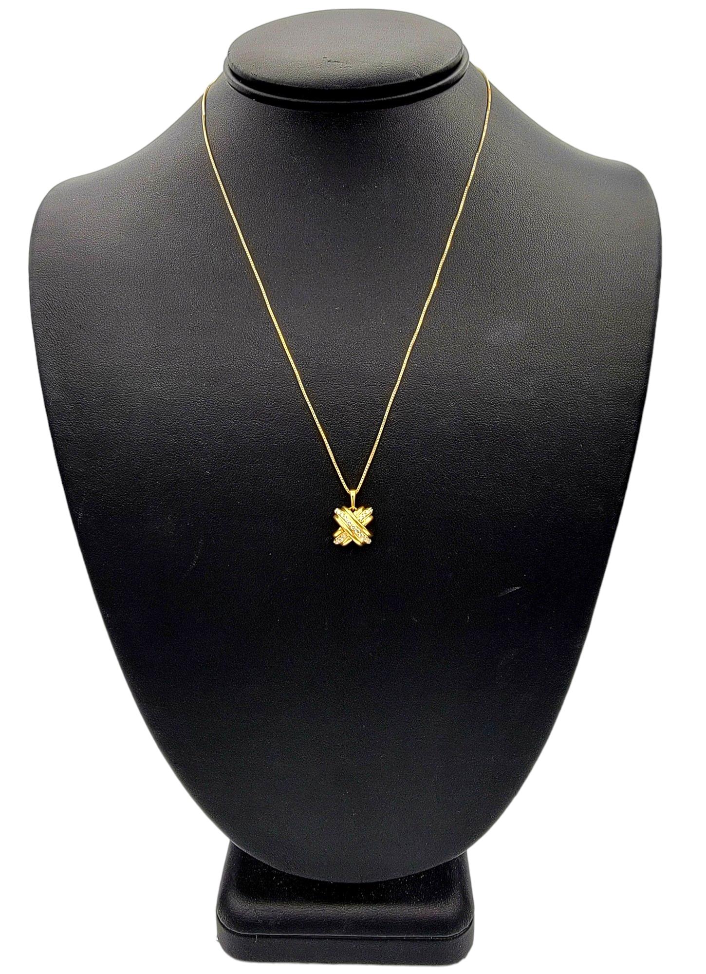 Tiffany & Co. Signature X Design Diamond Pendant Set in 18 Karat Yellow Gold For Sale 3
