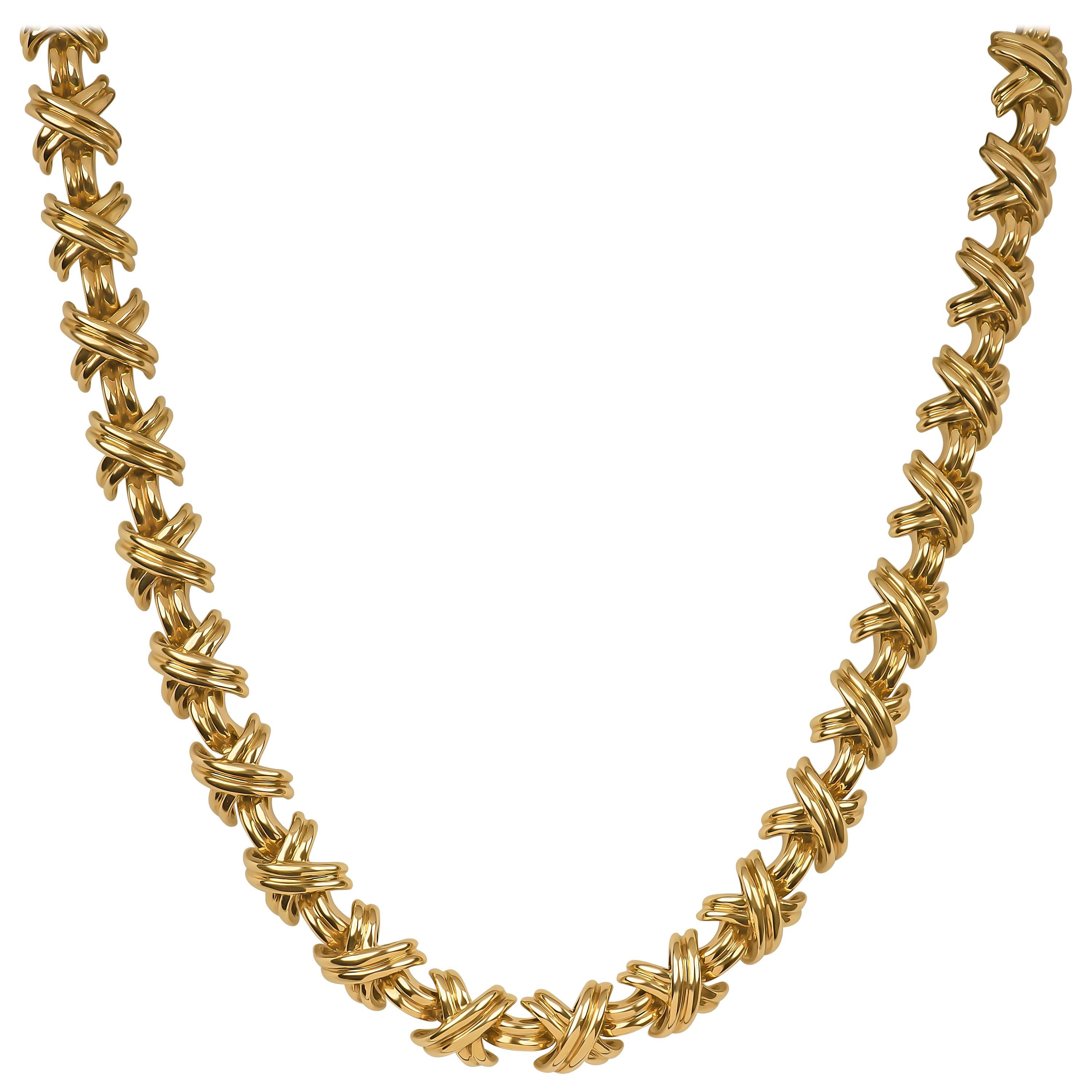 Tiffany & Co. Signature X Design Necklace, 18 Karat Yellow Gold