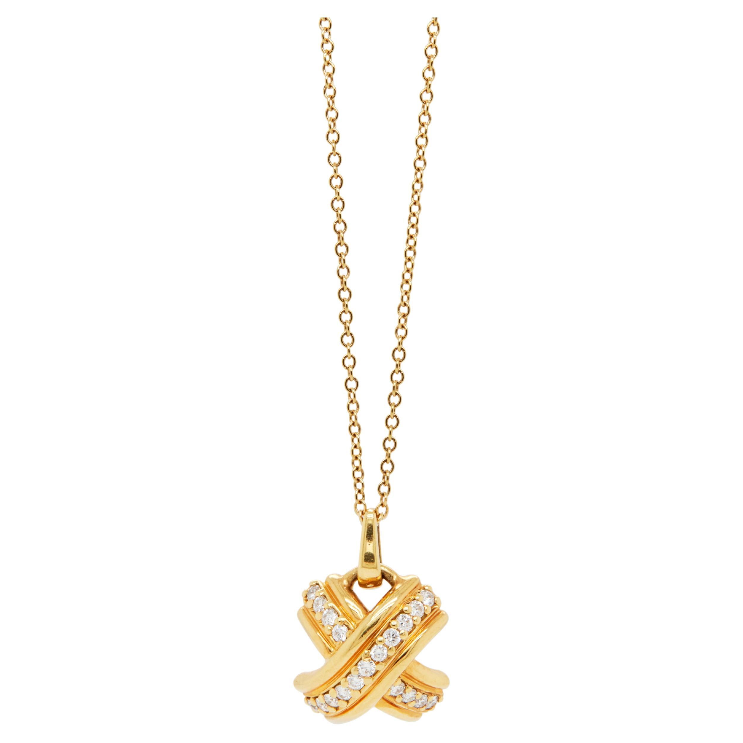 Tiffany & Co. Signature X Diamond & 18 Carat Yellow Gold 'Kiss' Pendant Necklace