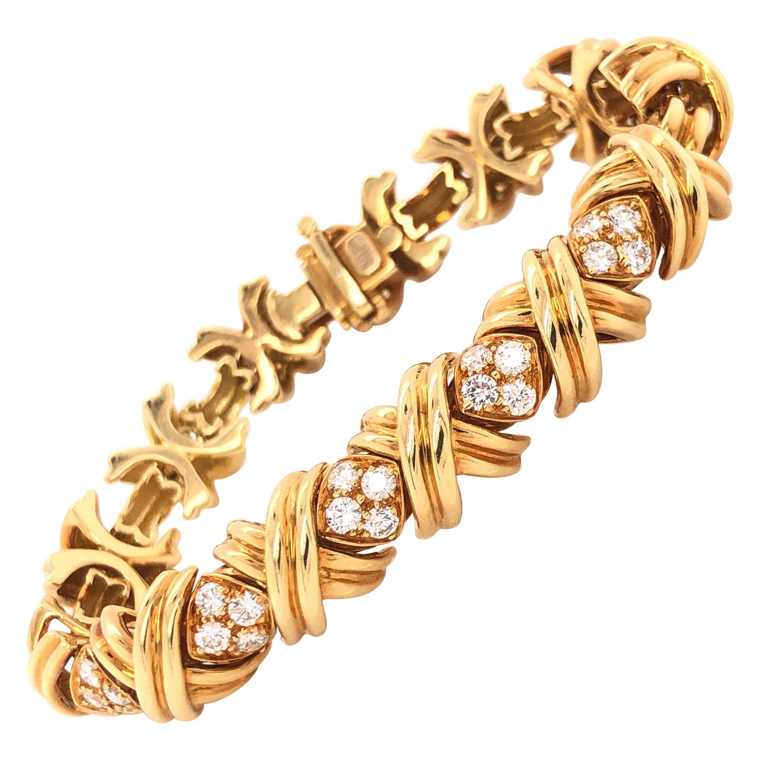 Tiffany & Co. Signature X Diamond 18 Karat Gold Bracelet