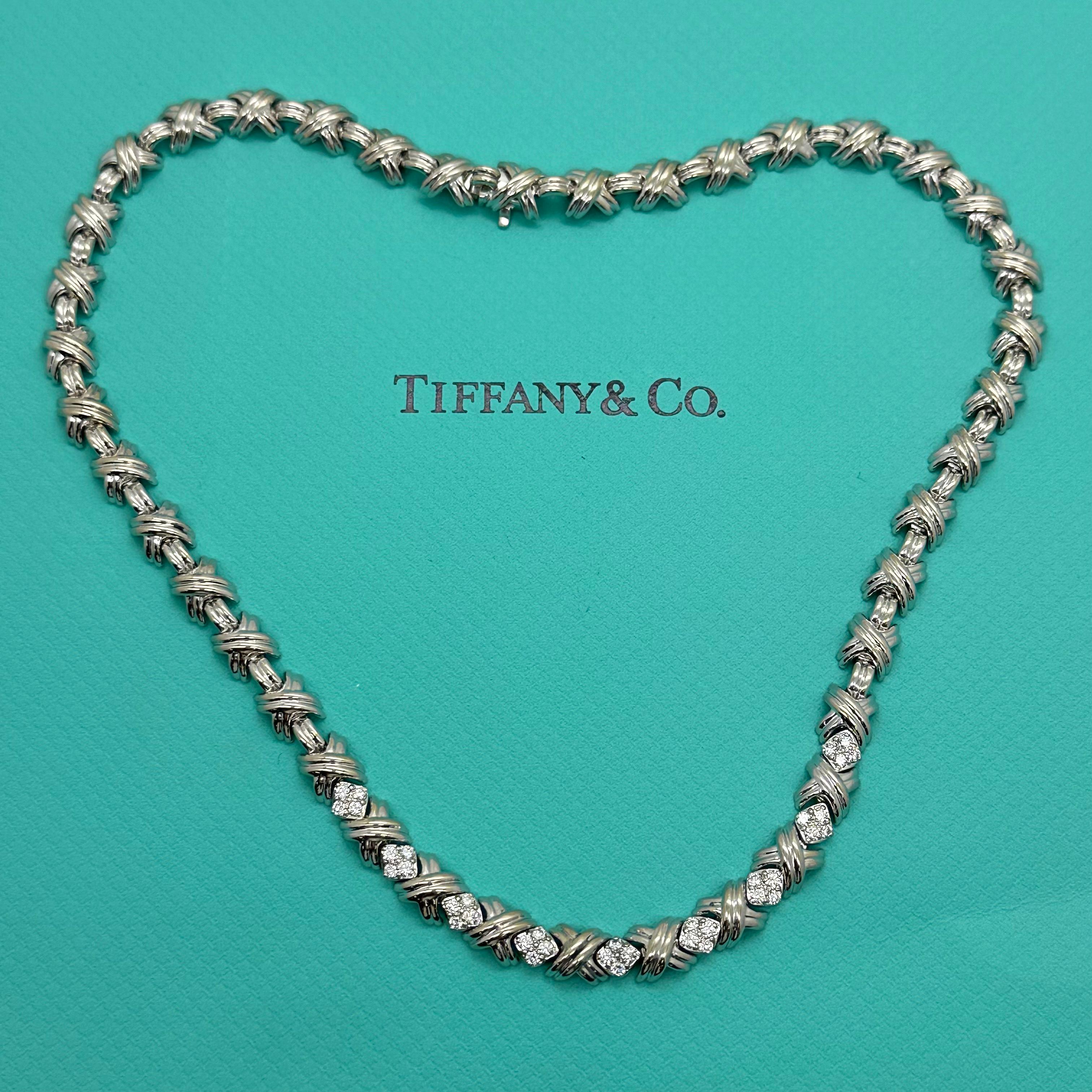 Tiffany & Co. Signatur X Diamant-Halskette aus 18 Karat Weißgold 11