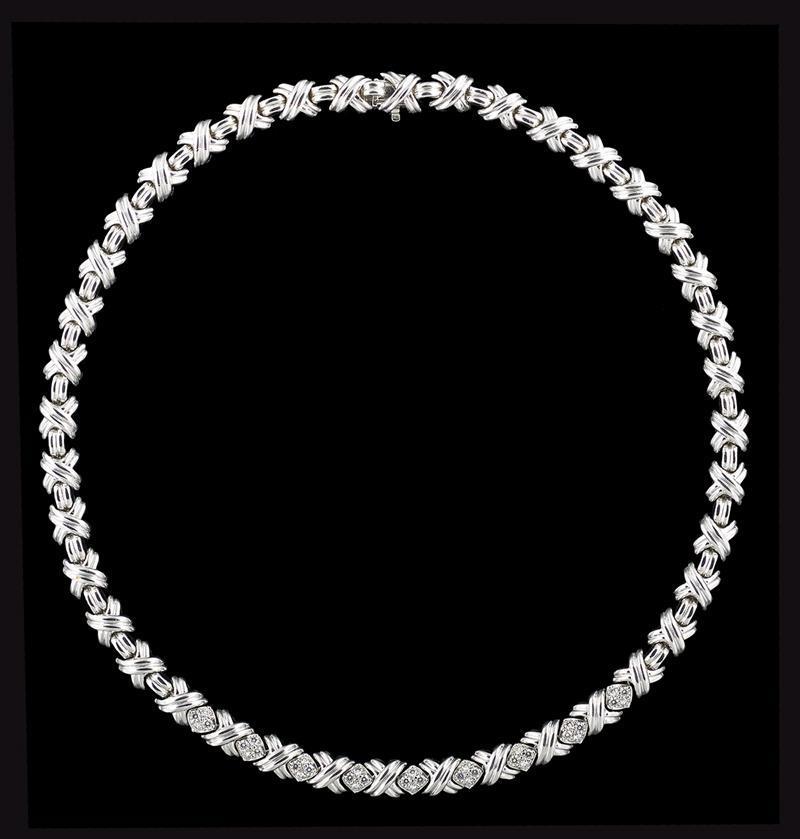 Tiffany & Co. Signatur X Diamant-Halskette aus 18 Karat Weißgold 14