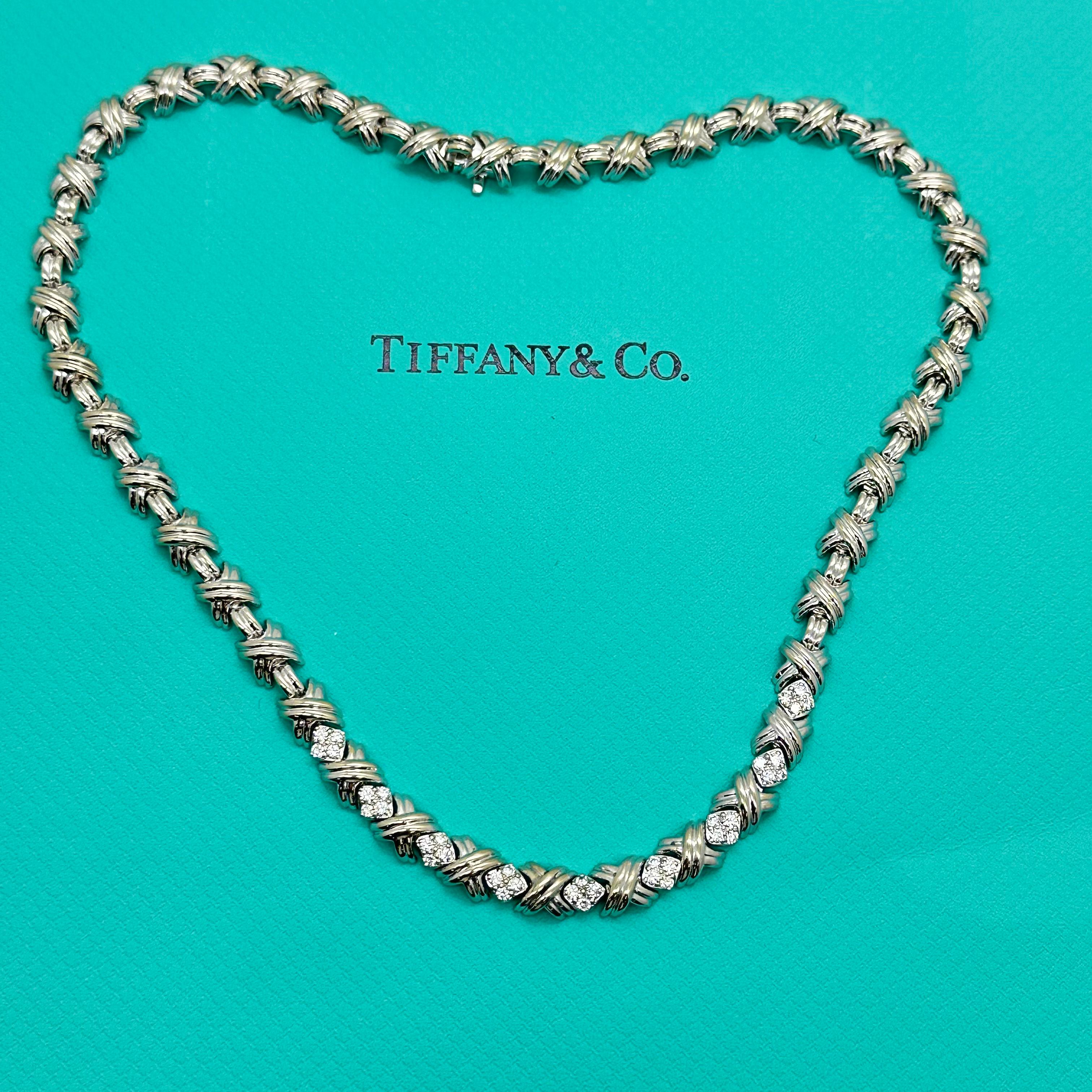 Tiffany & Co. Signature X Diamond Necklace in 18kt White Gold In Excellent Condition For Sale In San Diego, CA