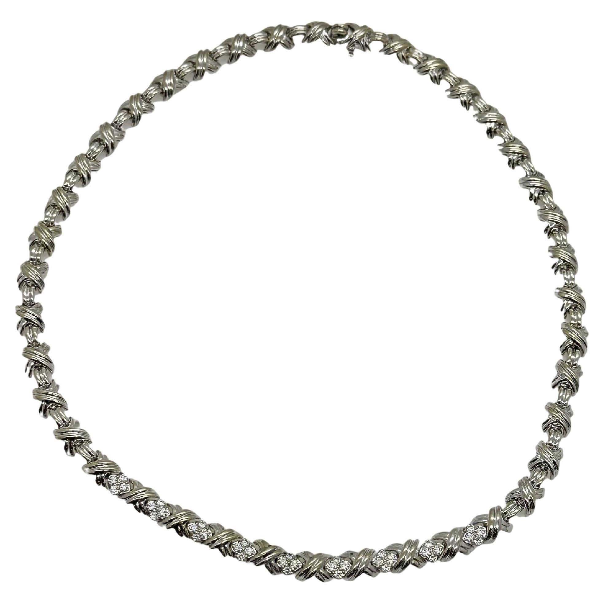 Tiffany & Co. Signature X Diamond Necklace in 18kt White Gold For Sale